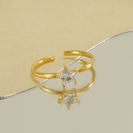 1 paire de bagues en acier inoxydable transfrontalier incrustées de zircons pour femmes, bagues en acier titane de luxe légères et assorties pour femmes, bagues réglables 2
