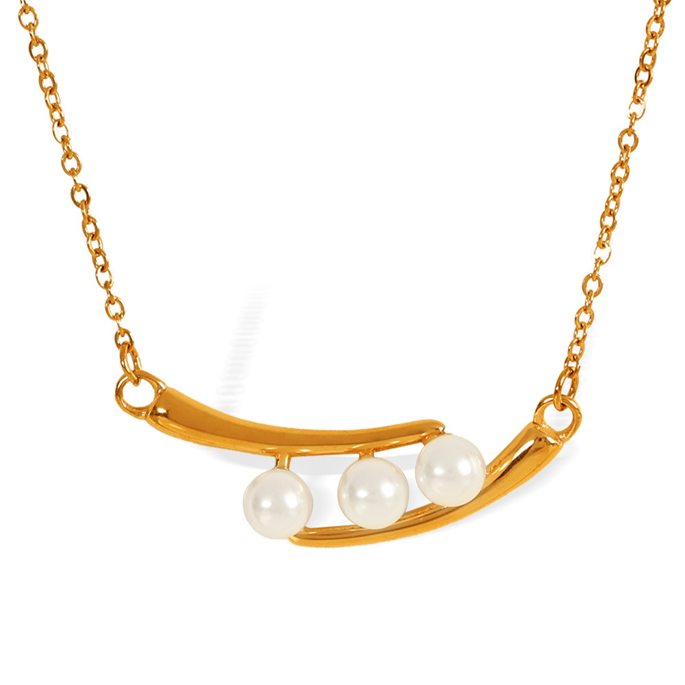 Collier Avec Pendentif En Perles Artificielles Pour Femme, Série Simple Rétro, En Acier Inoxydable Plaqué Or  Image6