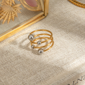 Bague Simple Pour Femme, Style Asymétrique, En Acier Inoxydable Doré, Étanche, Avec Une Ligne Sphérique Et Une Finition Sphérique. h5 Image5