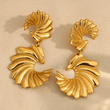 1 paire de boucles d'oreilles pendantes pour femme, style rétro, en acier inoxydable uni, couleur or, étanches.