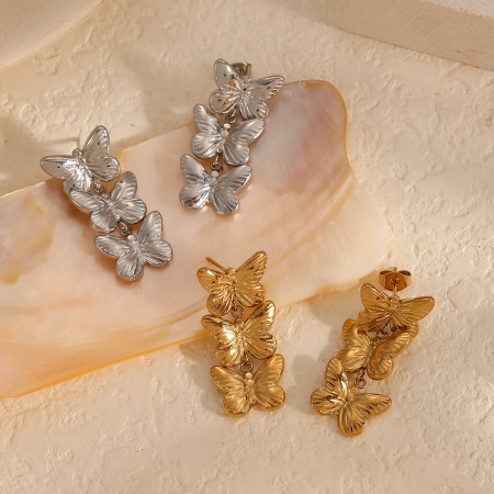 1 paire de boucles d'oreilles à tige en acier inoxydable plaqué or pour femme, motif animal