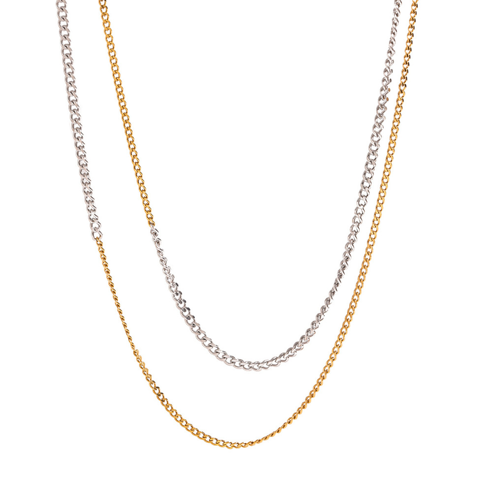 Collier Chaîne Minimaliste Double Couche Pour Femme, En Acier Inoxydable Étanche, Coloris Or Et Argent, À Porter Au Quotidien (1 Pièce) Image5