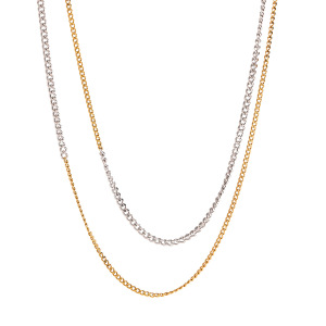 Collier Chaîne Minimaliste Double Couche Pour Femme, En Acier Inoxydable Étanche, Coloris Or Et Argent, À Porter Au Quotidien (1 Pièce) h5 Image5