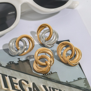 1 Paire De Boucles D'Oreilles Puces Pour Femme En Acier Inoxydable Étanche, Coloris Or Et Argent. h5 Image2
