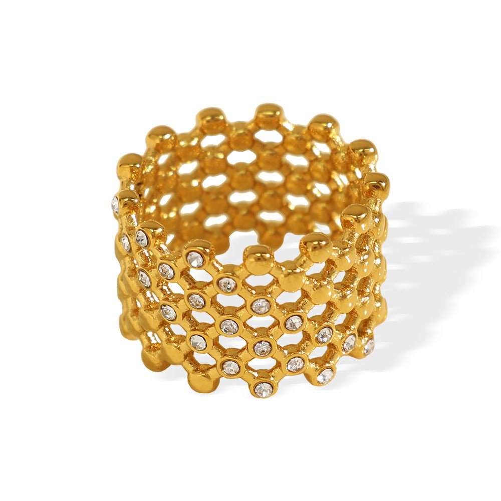 1 Paire De Bagues Simples Géométriques Rétro En Acier Inoxydable Plaqué Or  Avec Strass Pour Femme Image6
