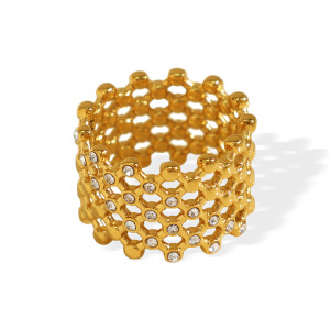 1 Paire De Bagues Simples Géométriques Rétro En Acier Inoxydable Plaqué Or  Avec Strass Pour Femme h5 Image6