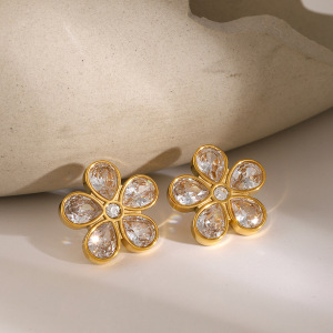1 Paire De Boucles D'Oreilles À Tige Rétro En Acier Inoxydable Plaqué Or Pour Femme, Série Simple h5 Image2