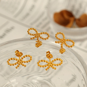 1 Paire De Boucles D'Oreilles À Tige Pour Femme En Acier Inoxydable Plaqué Or , Série Simple, Avec Nœud Papillon h5 Image3
