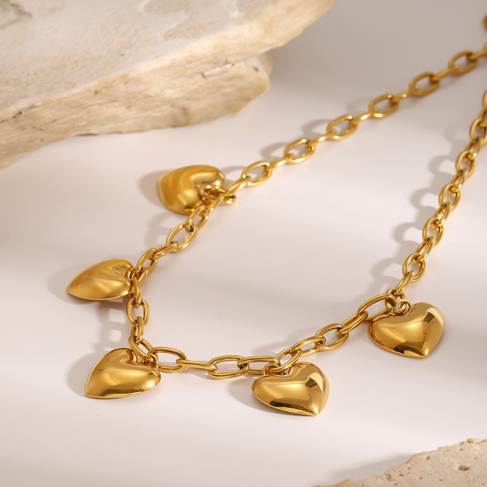 Collier Avec Pendentif En Forme De Cœur En Acier Inoxydable Plaqué Or  Pour Femme, Série Simple, 1 Pièce Image3