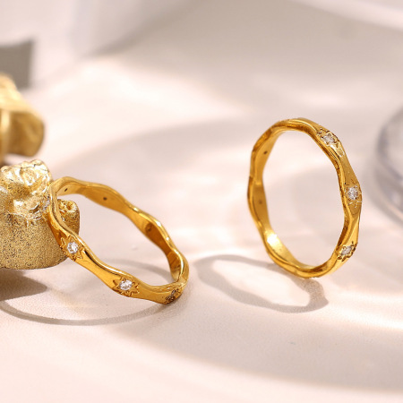Bague simple pour femme, 1 pièce, collection Gorgeous Series Classic Exquisite Octagramme, forme irrégulière, acier inoxydable, couleur or, étanche. 2