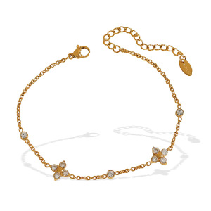 Bracelet À Breloques Pour Femme, Série Simple, En Acier Inoxydable Plaqué Or , Motif Fleur Simple, Zircone h5 Image5