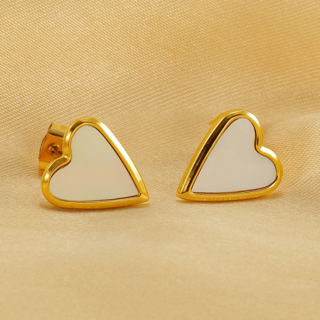 1 paire de boucles d'oreilles à tige en acier inoxydable plaqué or  pour femme, série simple, motif cœur classique 2