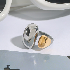 Bague Simple Pour Femme, Forme Ovale Irrégulière, En Acier Inoxydable, Couleur Or, Étanche (1 Pièce). h5 Image12