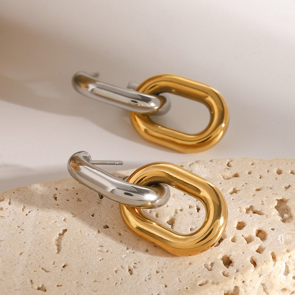 1 Paire De Boucles D'Oreilles Pendantes Pour Femmes, Série Simple , En Acier Inoxydable Plaqué Or  Image3
