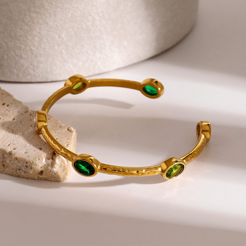 Bracelet Géométrique En Acier Inoxydable Plaqué Or  Et Zircon Pour Femme, Série Simple, Style Ins Image4