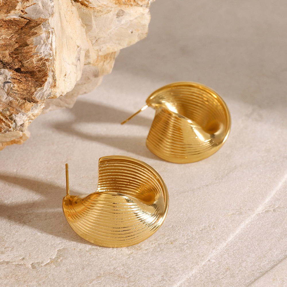 1 Paire De Boucles D'Oreilles À Tige Pour Femme En Acier Inoxydable Plaqué Or , Série Simple Image4