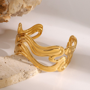 Bracelet Manchette Étanche En Acier Inoxydable Doré (1 Pièce) h5 Image4