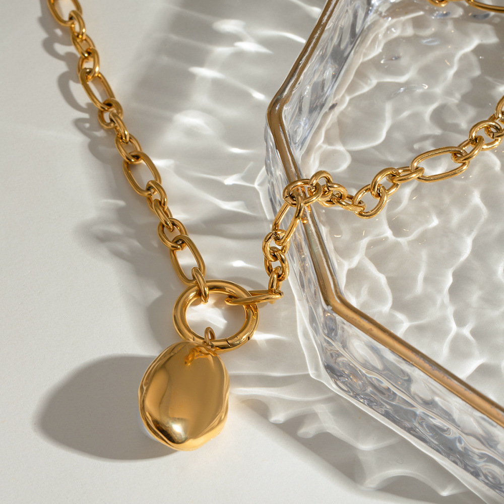 Collier Élégant Avec Pendentif Géométrique En Acier Inoxydable Plaqué Or Et Perles Artificielles Pour Femme, Série Classique, 1 Pièce Image5