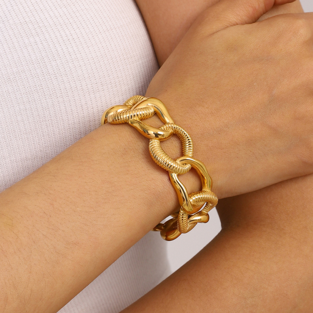 Bracelet Jonc Moderne Et Élégant Pour Femme, En Acier Inoxydable, Couleur Or, Avec Nœud Solide, Idéal Au Quotidien (1 Pièce) Image3