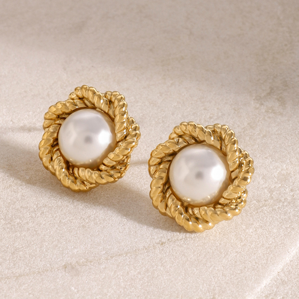 1 Paire De Boucles D'Oreilles À Tige Élégantes En Acier Inoxydable Plaqué Or  Pour Femme, Série Classique Image4