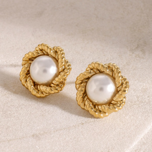 1 Paire De Boucles D'Oreilles À Tige Élégantes En Acier Inoxydable Plaqué Or  Pour Femme, Série Classique h5 Image4