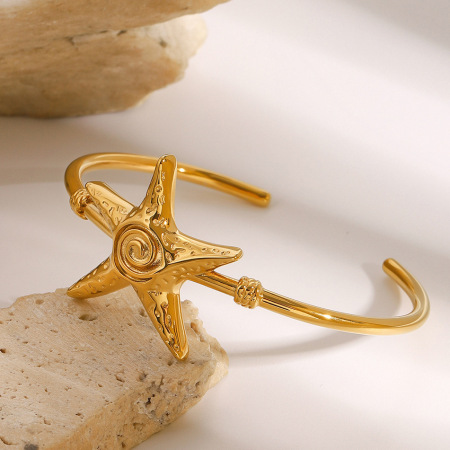 bracelet pour femme en acier inoxydable plaqué or , série classique, étoile naturelle 2