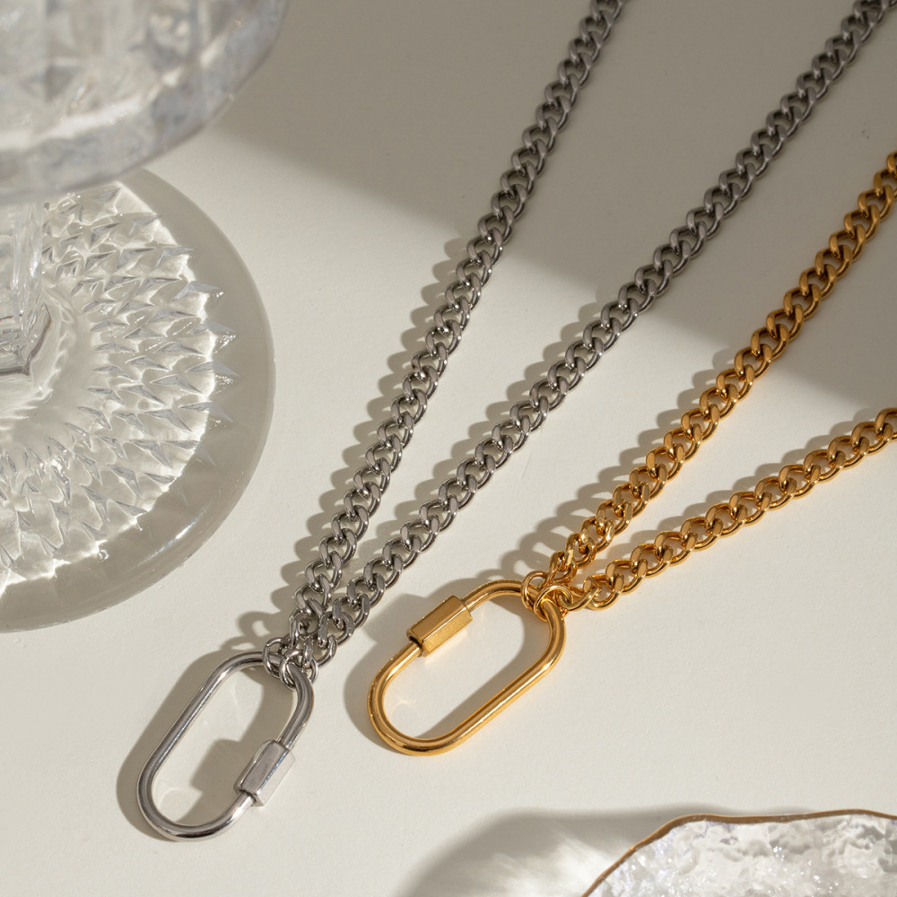 Collier Avec Pendentif Géométrique En Acier Inoxydable Plaqué Or  Pour Femme, Série Simple Et Décontractée, 1 Pièce Image4