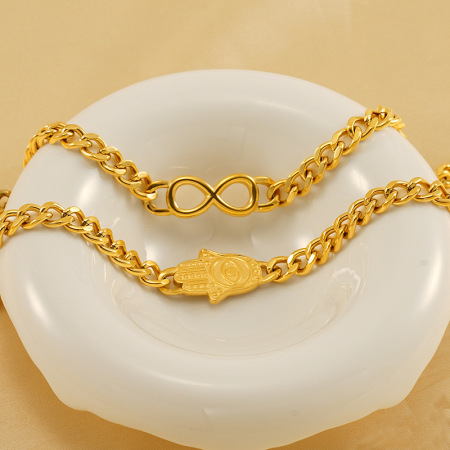 bracelet chaîne unisexe classique en acier inoxydable plaqué or , série simple, 1 pièce 2