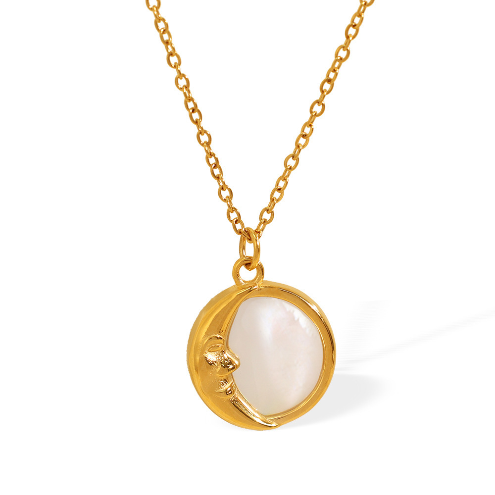 Collier Avec Pendentif Classique Soleil/Lune En Acier Titane Couleur Or Pour Femme, Série Romantique, 1 Pièce Image6