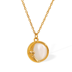 Collier Avec Pendentif Classique Soleil/Lune En Acier Titane Couleur Or Pour Femme, Série Romantique, 1 Pièce h5 Image6