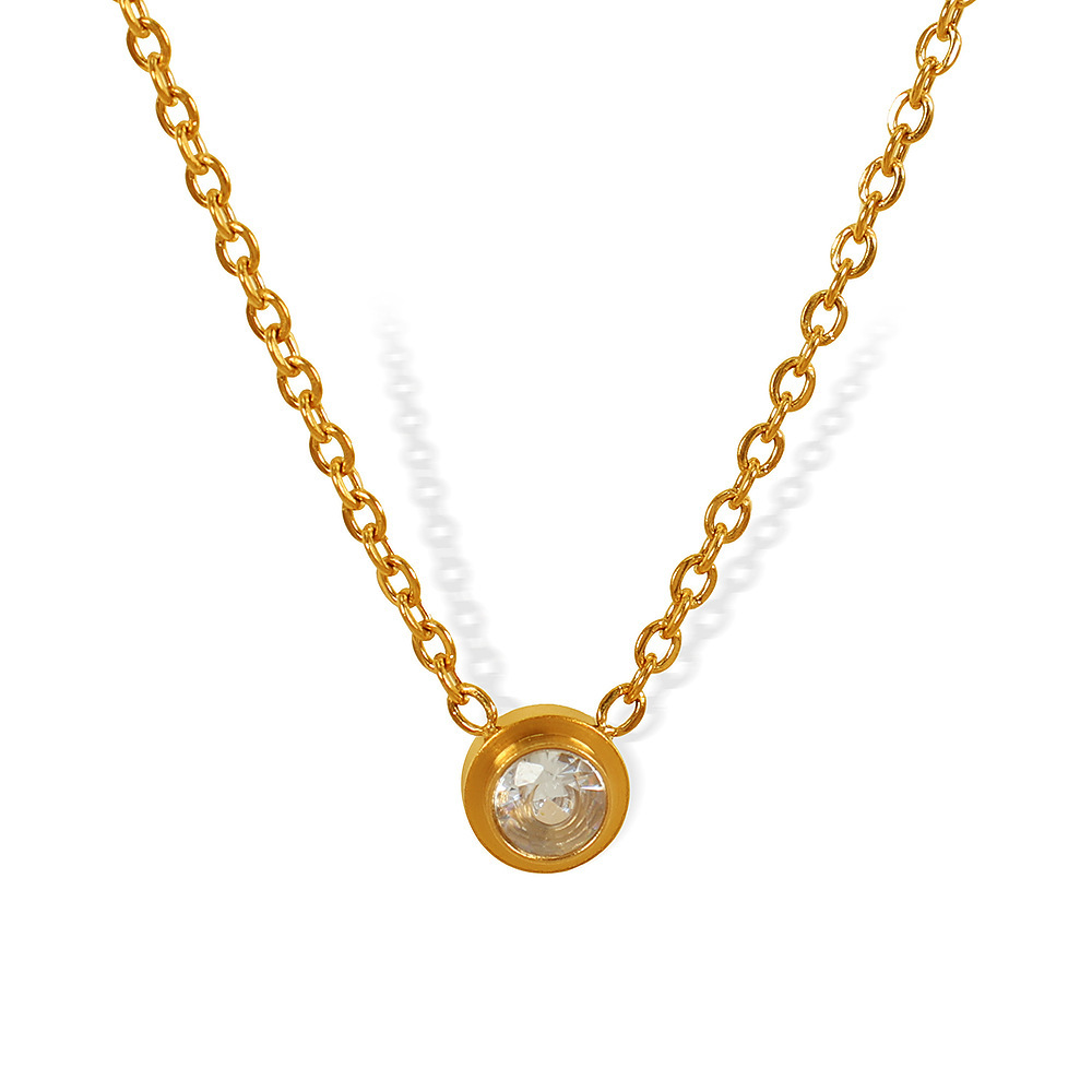 Collier Avec Pendentif Géométrique En Acier Inoxydable Plaqué Or Et Zircon Pour Femme, Série Simple, 1 Pièce h5Image7