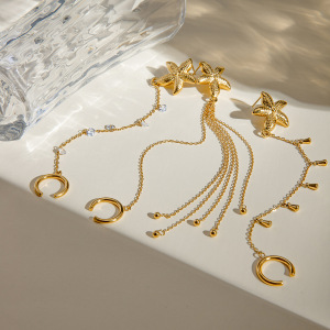 Boucles D'Oreilles À Clip En Acier Inoxydable Or Avec Strass Et Étoile De Mer, Style Ins Transfrontalier Européen Et Américain, Tendance Personnalité Haut De Gamme h5 Image4