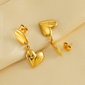 1 Paire De Boucles D'Oreilles Rétro En Acier Inoxydable Plaqué Or En Forme De Cœur Pour Femmes, Boucles D'Oreilles En Acier Titane À La Mode, Boucles D'Oreilles Pendantes Pour Femmes h5 Image5
