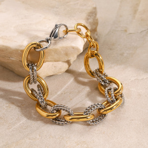 Bracelet Chaîne Pour Femme, Série Simple, Anneau Quotidien En Acier Inoxydable Plaqué Or , 1 Pièce h5 Image4