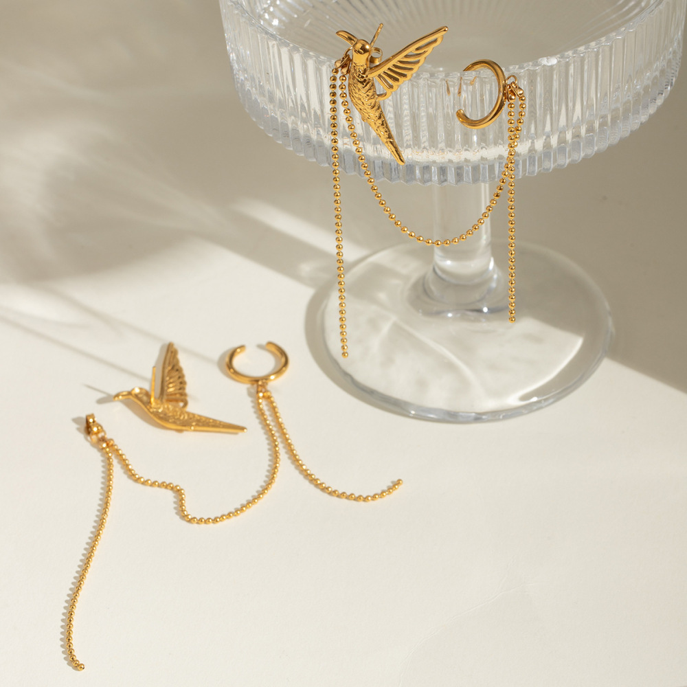 1 Paire De Boucles D'Oreilles À Clip Pour Femme En Acier Inoxydable Plaqué Or , Motif Animal Rétro, Série Simple Image5