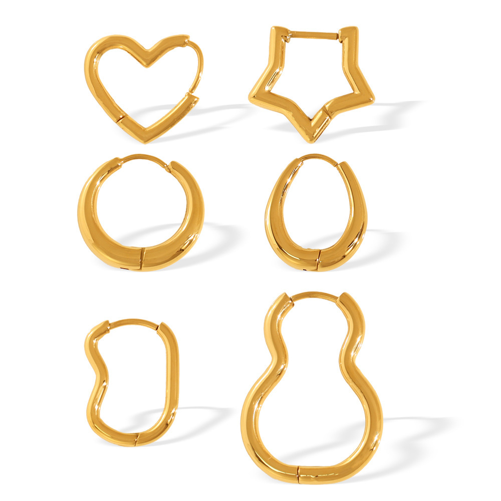 1 Paire De Boucles D'Oreilles Créoles Géométriques Quotidiennes En Acier Titane Plaqué Or  Pour Femme Image6