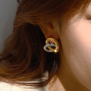 1 Paire De Boucles D'Oreilles Puces Pour Femme, Collection Fascinating Series, Forme Nœud Cœur, En Acier Inoxydable Étanche Couleur Or. h5 Image9