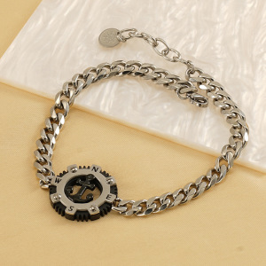 1 Paire De Bracelets Ronds Personnalisés En Acier Inoxydable Pour Hommes, Style Hip-Hop, Tendance, Assortis, À La Mode, Style Ancre h5 Image5