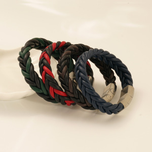1 Paire De Bracelets En Cuir Tressé Pour Hommes Et Femmes, Bijoux Transfrontaliers, Unisexes h5 Image3