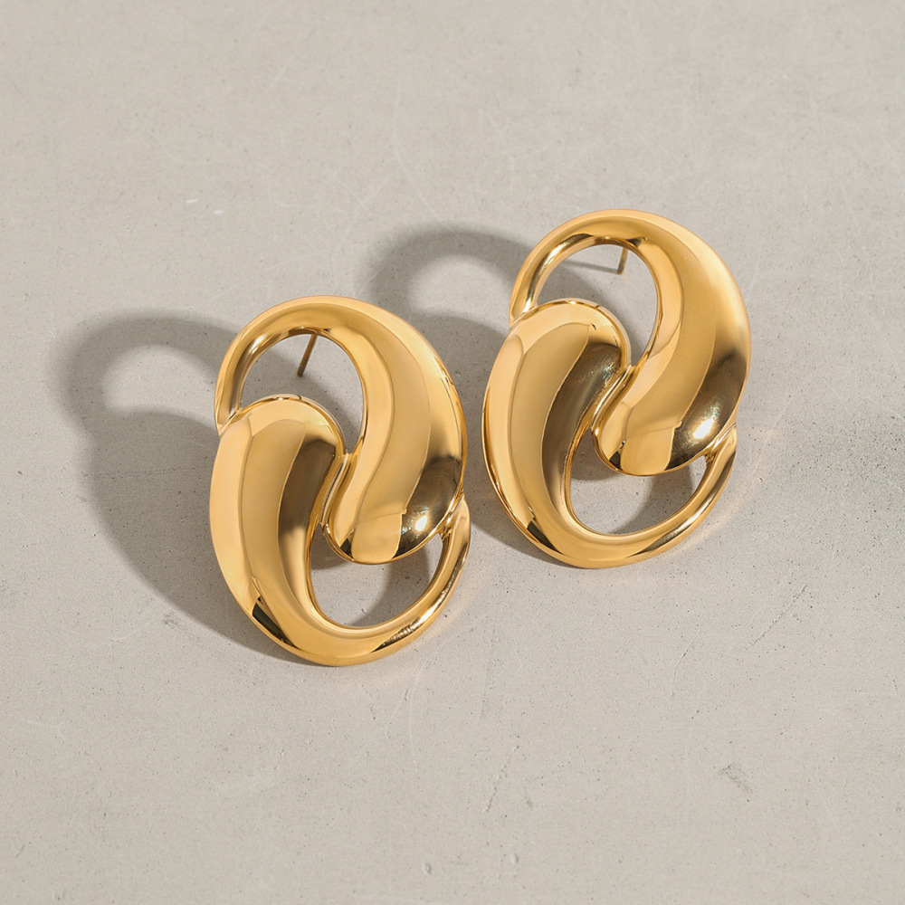 1 Paire De Boucles D'Oreilles À Tige Pour Femme, , En Acier Inoxydable, Couleur Or Image3