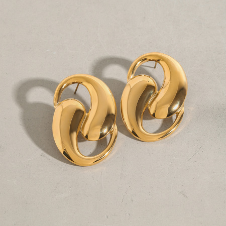 1 paire de boucles d'oreilles à tige pour femme, , en acier inoxydable, couleur or 2