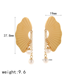 1 Paire De Boucles D'Oreilles Pendantes Pour Femme, Collection Simple « Daily Flower », En Acier Inoxydable Plaqué Or Avec Perles Artificielles. h5 Image5