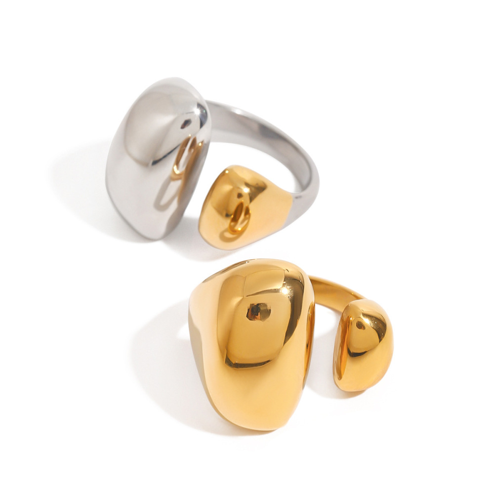 Bague Simple Pour Femme, Forme Ovale Irrégulière, En Acier Inoxydable, Couleur Or, Étanche (1 Pièce). Image5