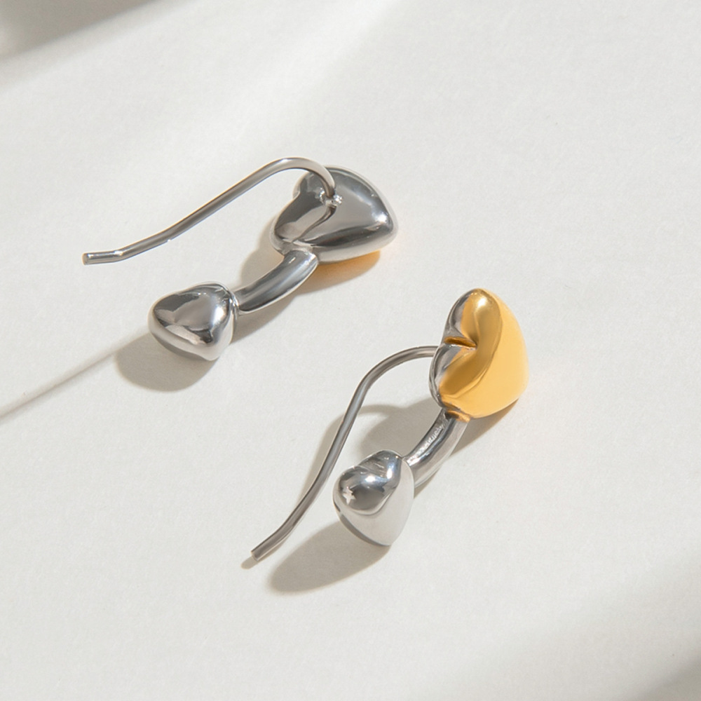 Boucles D'Oreilles Puces Pour Femme, Collection Designable, En Acier Inoxydable Imperméable, Motif Cœur Délicat, Coloris Or Et Argent (1 Paire). h5Image2