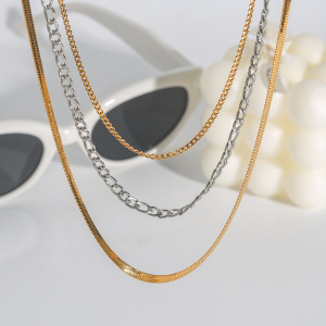 Colliers Superposés Pour Femmes, Style Simple Et Charmant, En Acier Inoxydable Étanche, Coloris Or Et Argent (1 Pièce) h5 Image5