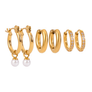 1 Paire De Boucles D'Oreilles Élégantes Annulaires En Acier Inoxydable Plaqué Or  Avec Strass Pour Femme, Série Classique h5 Image6