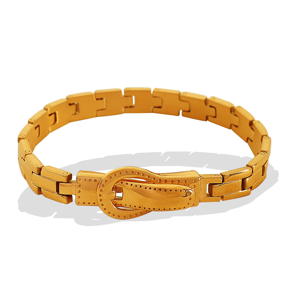 Bracelet Pour Femme, Série Simple, Classique, Géométrique, En Acier Inoxydable Plaqué Or , 1 Pièce Image5