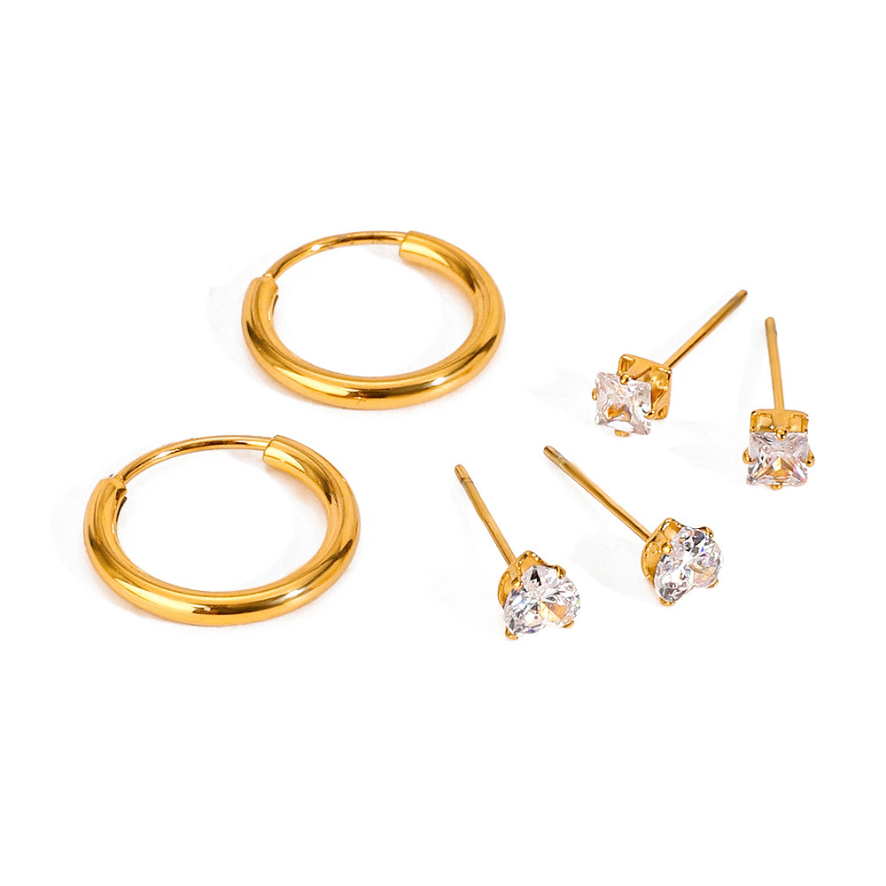 1 Paire De Boucles D'Oreilles Géométriques En Acier Inoxydable Plaqué Or  Et Zircon Pour Femme, Série Romantique Image5