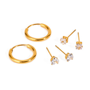 1 Paire De Boucles D'Oreilles Géométriques En Acier Inoxydable Plaqué Or  Et Zircon Pour Femme, Série Romantique h5 Image5