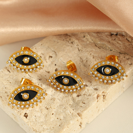 1 paire de boucles d'oreilles à tige rétro en acier inoxydable plaqué or  avec strass pour femme 2